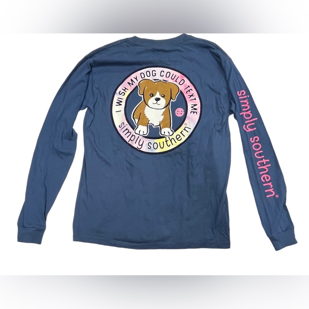 Simply southern size medium blue long sleeve shirt with dog and phrase on back. - Picture 3 of 8